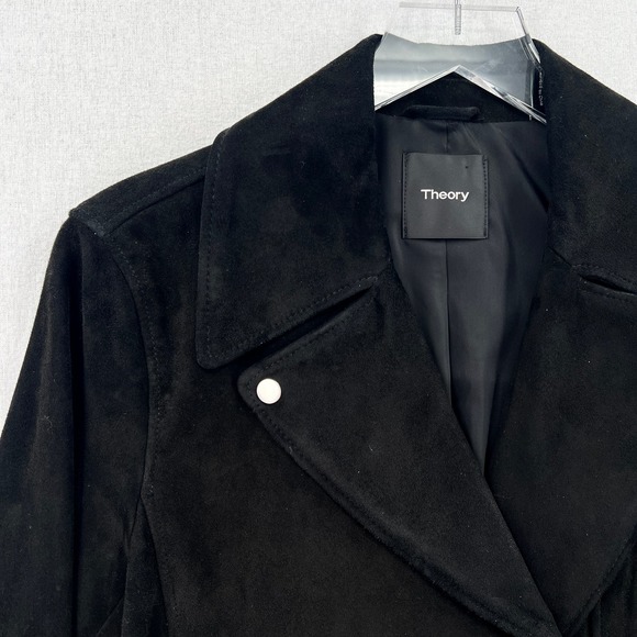 THEORY Suede Moto Jacket Womens Medium Black Downtown Biker Capsule Minimalist - Picture 9 of 13